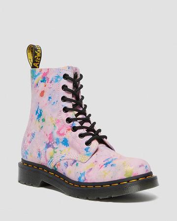 Women's Dr Martens 1460 Pascal Confetti Suede Lace Up Boots Pink | AU 183SGL